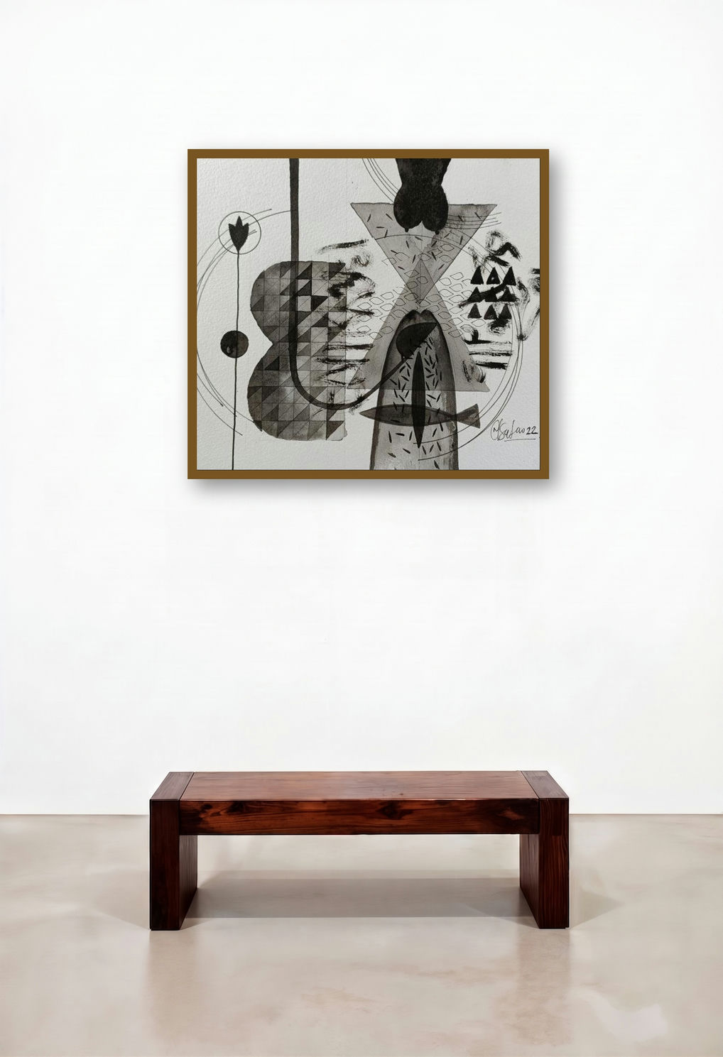 Untitled 303 (Cosmic Tapestry) by artist Narendra Jatav displayed in a Luxury Dining Room