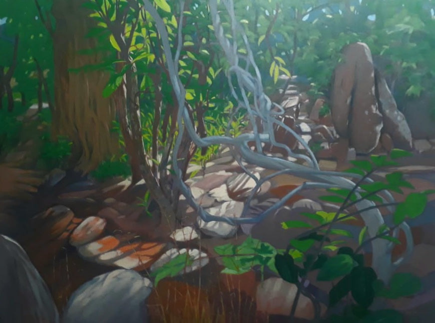 Untitled 31' nature acrylic painting by artist Sujit Das, 36x48 inch, on canvas