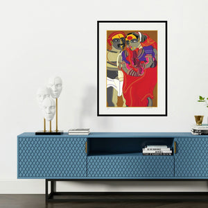 'Untitled' painting by Thota Vaikuntam shown on a wall in a furnished room.