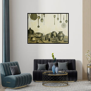 Preview of 'Untitled' Painting by Divya Chinni shown on a wall in a furnished room.