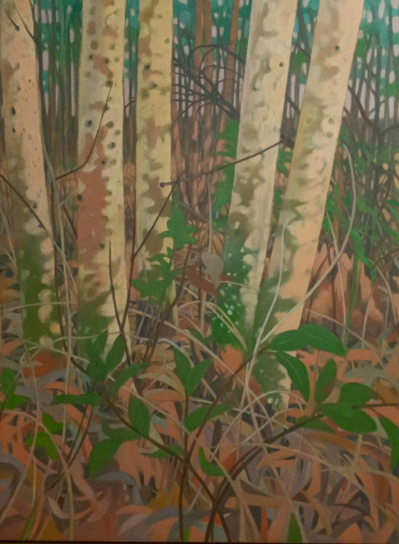 Untitled 32' nature acrylic painting by artist Sujit Das, 48x36 inch, on canvas