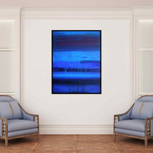 In-situ view of Chandan Bhowmick's 'Untitled 33 (Blue)' painting in a room