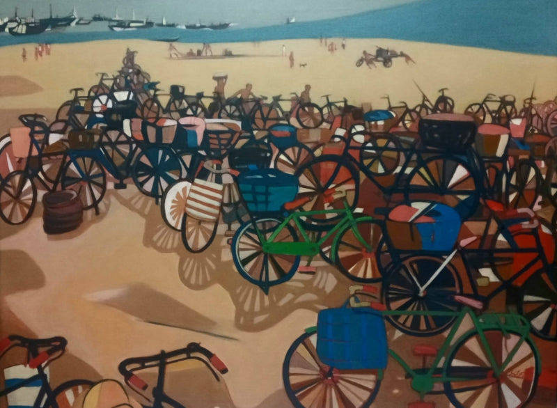 Untitled 33' seascape acrylic painting by artist Sujit Das, 36x48 inch, on canvas