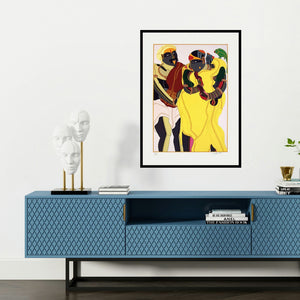 'Untitled (Untitled)' painting by Thota Vaikuntam shown on a wall in a furnished room.