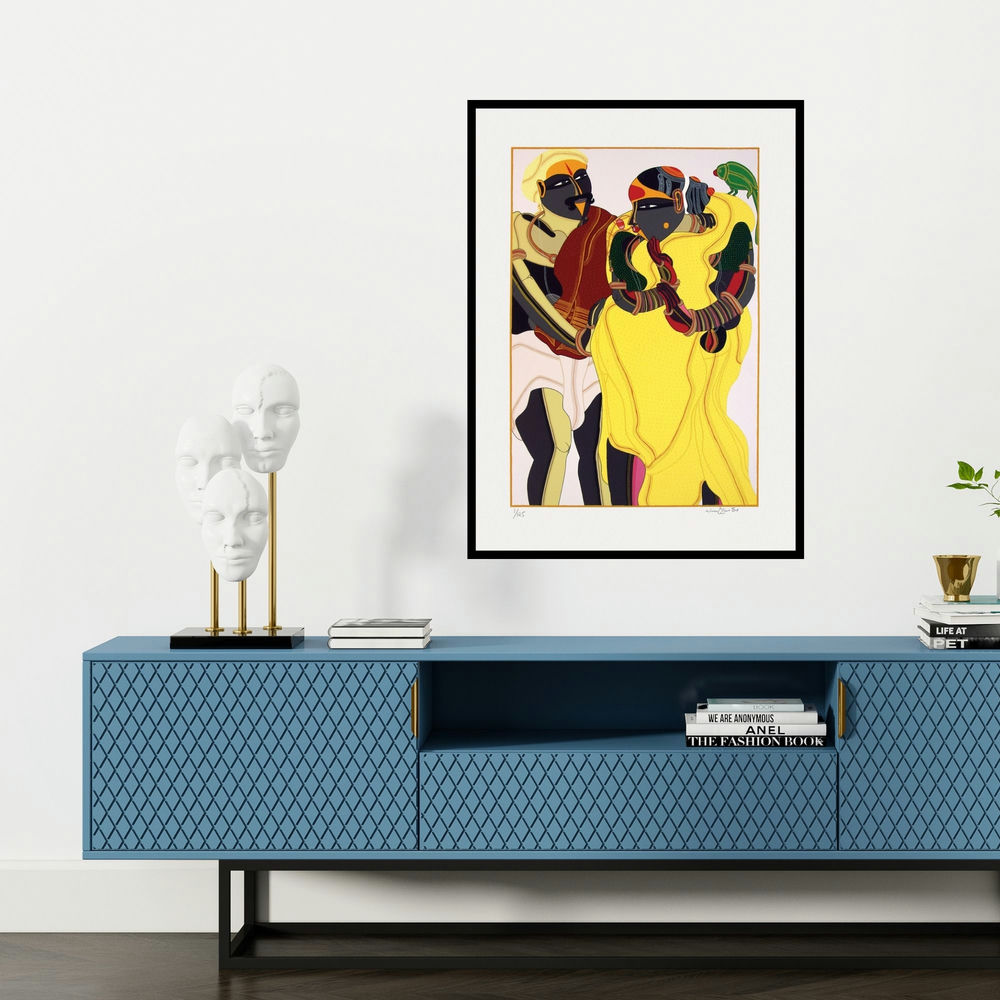 'Untitled (Untitled)' painting by Thota Vaikuntam shown on a wall in a furnished room.