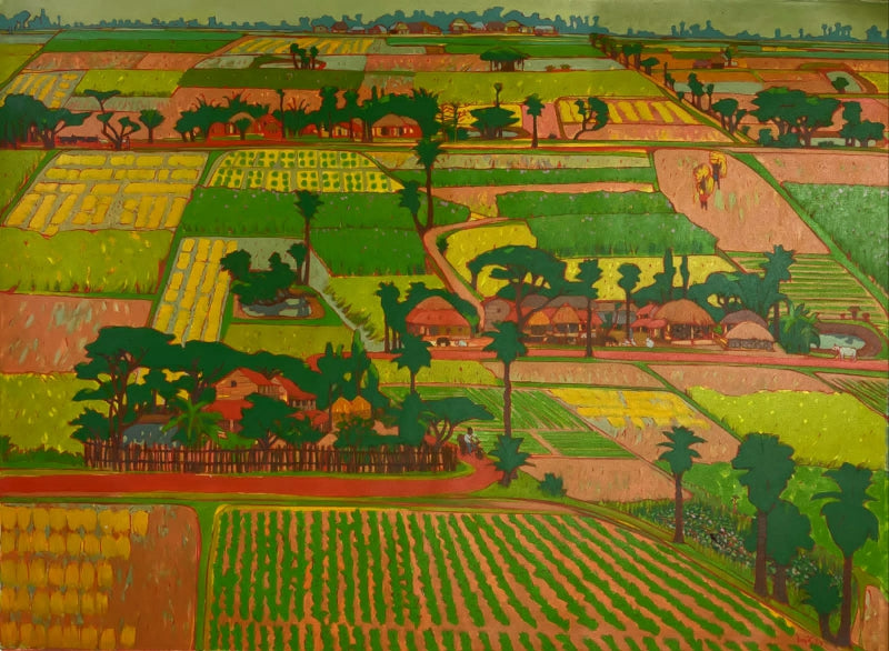 Untitled 34' landscape acrylic painting by artist Sujit Das, 36x48 inch, on canvas