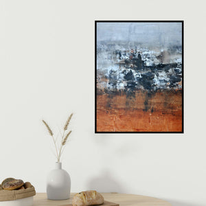 Balasaheb Abhang's 'Untitled (The Earth Awakens)' painting visualized above a sofa in a contemporary room.