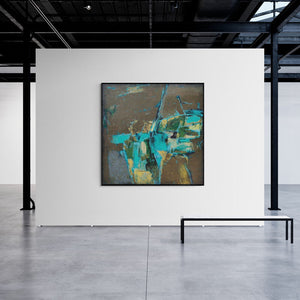 In-situ view of Anuja Paturkar's 'Untitled 35 (The Turquoise Tide)' painting in a room