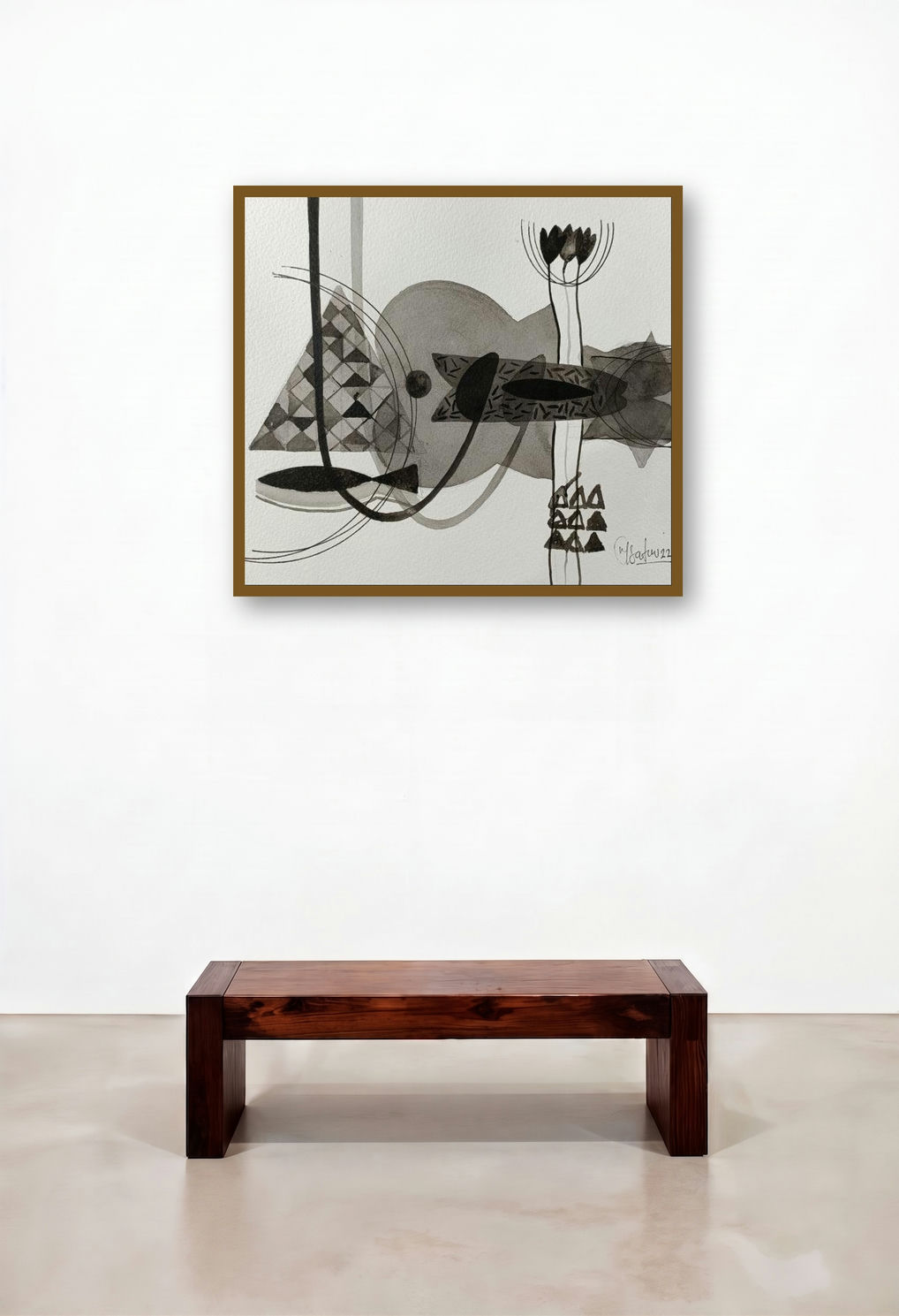 Untitled 350 (Ink-Scapes II) by artist Narendra Jatav displayed in a Coastal Hotel Suite