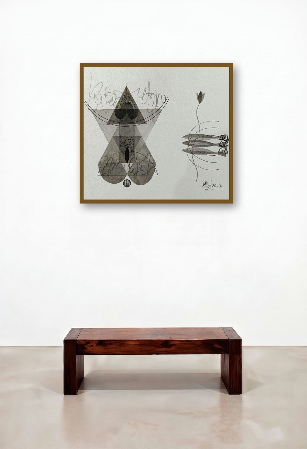 Untitled 351 (Geometric Harmony) by artist Narendra Jatav displayed in a Japandi Living Room