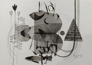 Untitled 352 (Ink-Scapes) by Narendra Jatav, Original Acrylic Abstract Painting on Paper, X-Small Horizontal Wall Art