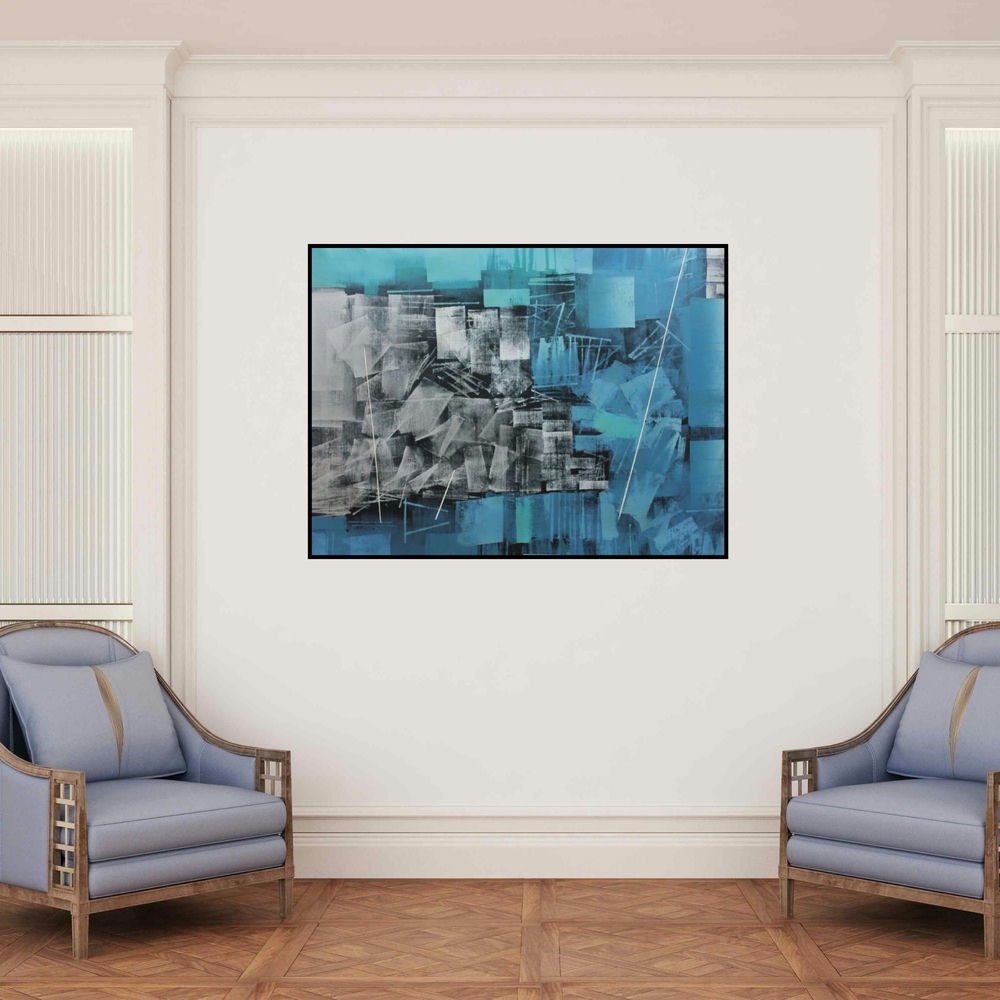 'Untitled 36' painting by Sudhir Talmale shown on a wall in a furnished room.