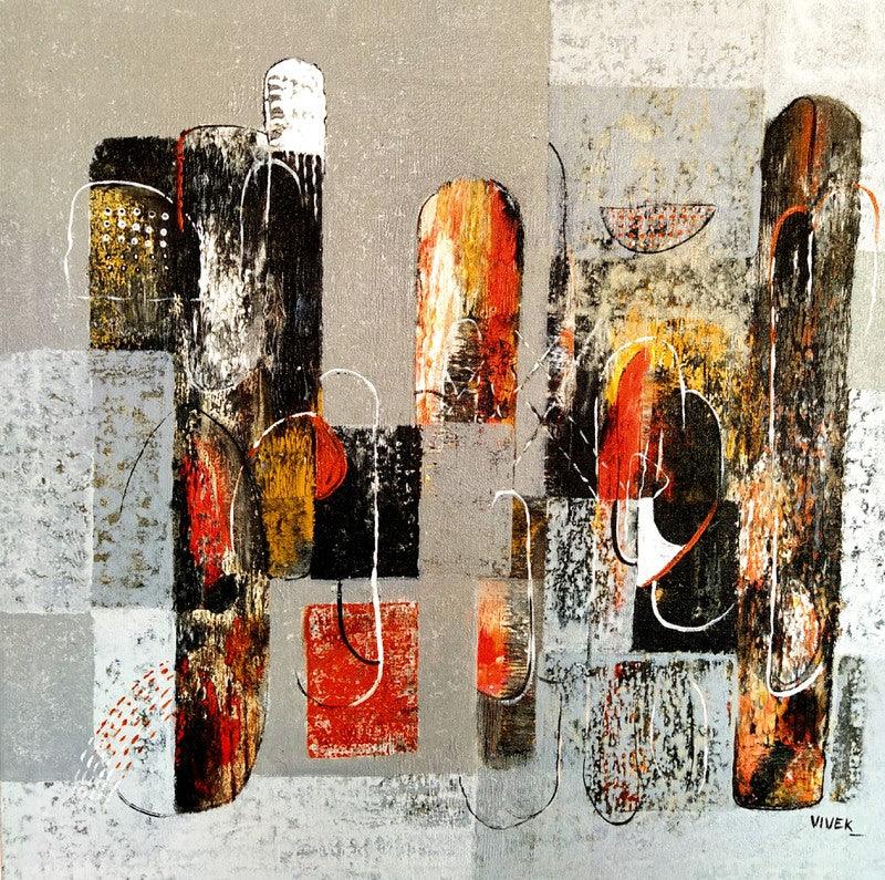 Abstract acrylic painting titled 'Untitled 37', 24x24 inches, by artist Vivek Nimbolkar on Canvas
