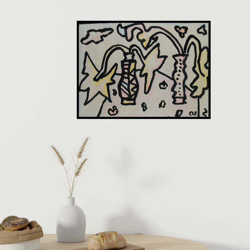 In-situ view of Jogen Chowdhury's 'Untitled (Cosmic Bloom)' painting in a room