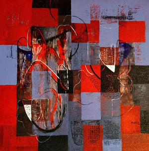 Untitled 38 (Urban Tapestry) by Vivek Nimbolkar, Original Acrylic Abstract Painting on Canvas, Small Square Wall Art