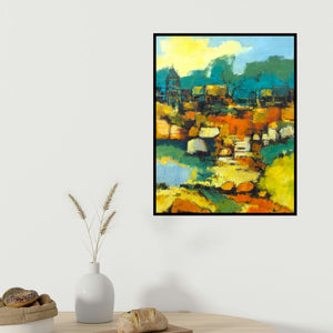 Gurudas Shenoy's 'Untitled' painting visualized above a sofa in a contemporary room.