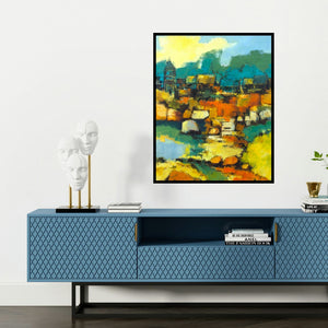 'Untitled' painting by Gurudas Shenoy shown on a wall in a furnished room.