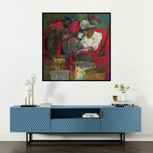'Untitled' painting by Chandramohan Kulkarni shown on a wall in a furnished room.