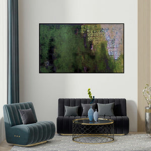 Ashutosh Apte's 'Untitled 4 (Verdant Echoes)' painting visualized above a sofa in a contemporary room.