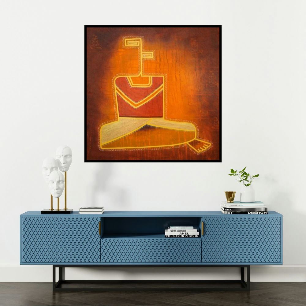 'Untitled 4 (The Inner Journey)' painting by Snehal Ekbote shown on a wall in a furnished room.