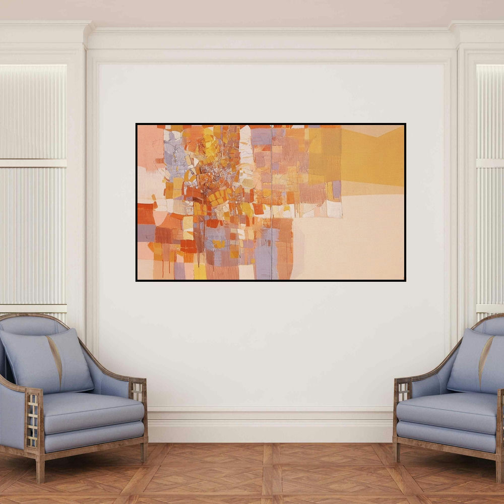 'Untitled 4 (Autumnal Reverie)' painting by Yogesh Murkute shown on a wall in a furnished room.