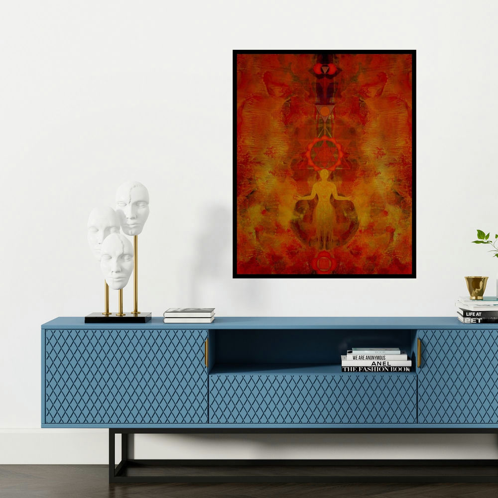 'Untitled 4 (The Inner Radiance)' painting by Keshav Kasar shown on a wall in a furnished room.