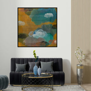 Mohd Majeed Mansoori's 'Untitled 4 (Skyward)' painting visualized above a sofa in a contemporary room.