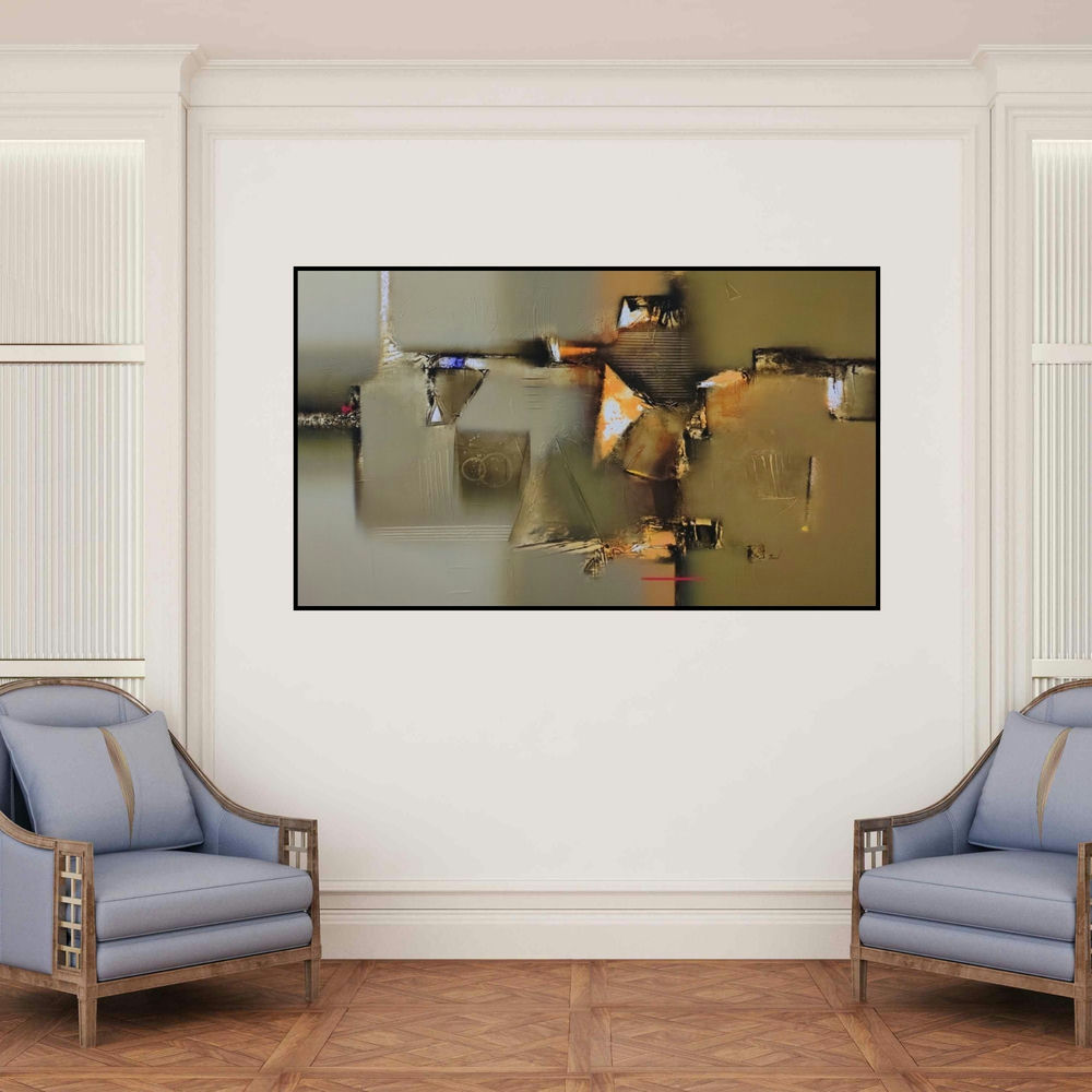 'Untitled 4' painting by Paras Parmar shown on a wall in a furnished room.