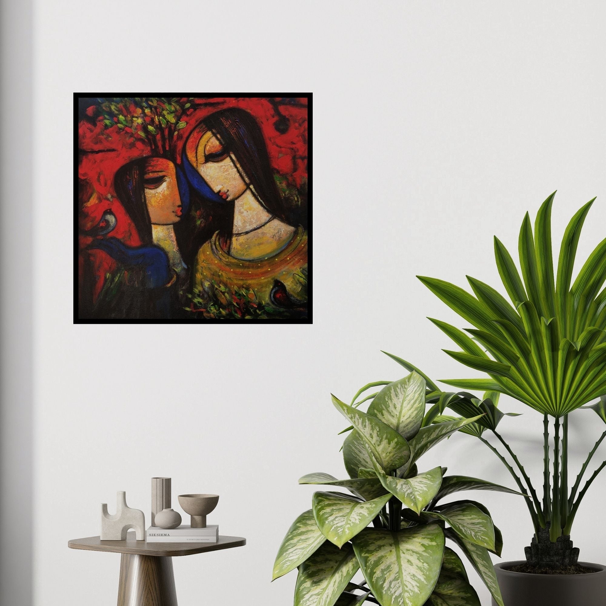 In-situ view of Ramesh Gujar's 'Untitled 4 (A Shared Moment)' painting in a room