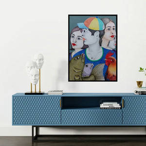 'Untitled 4' painting by Rajesh Salagaonkar shown on a wall in a furnished room.