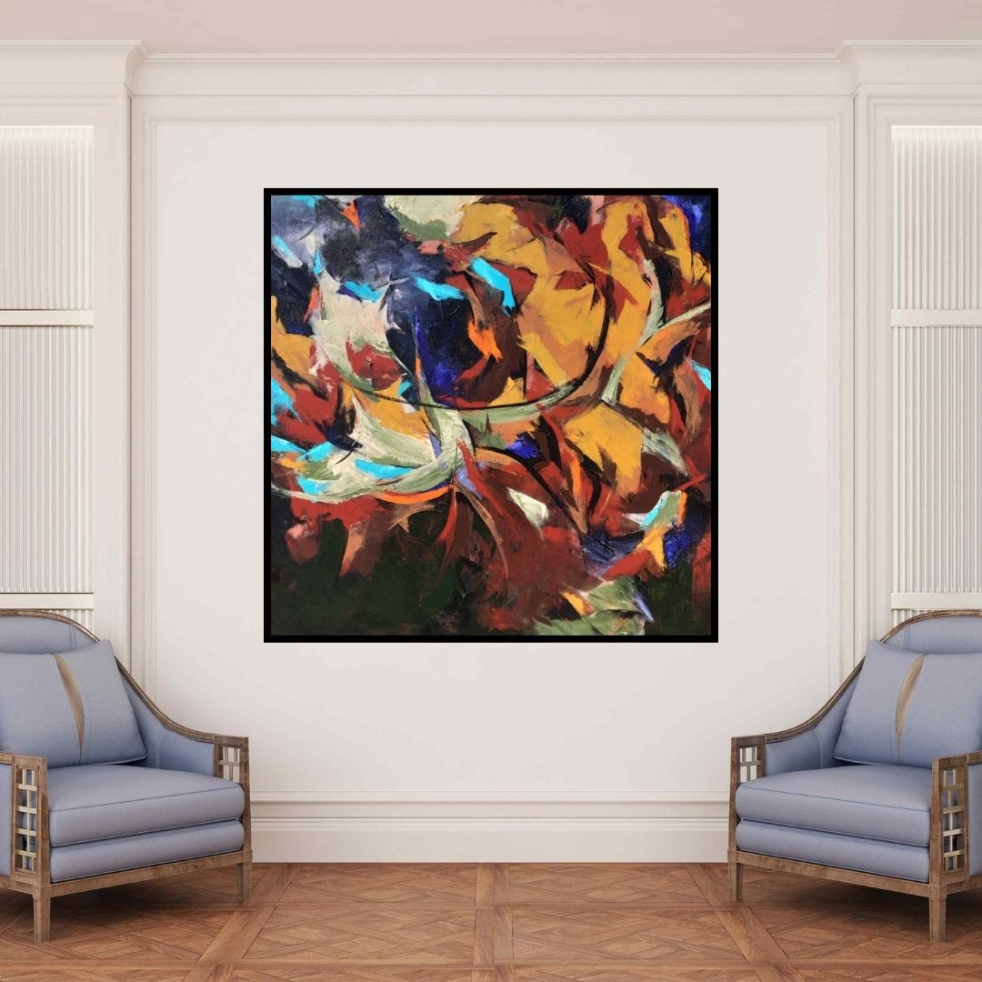 In-situ view of Sanjay Dhawale's 'Untitled 4 (Crimson Dance)' painting in a room