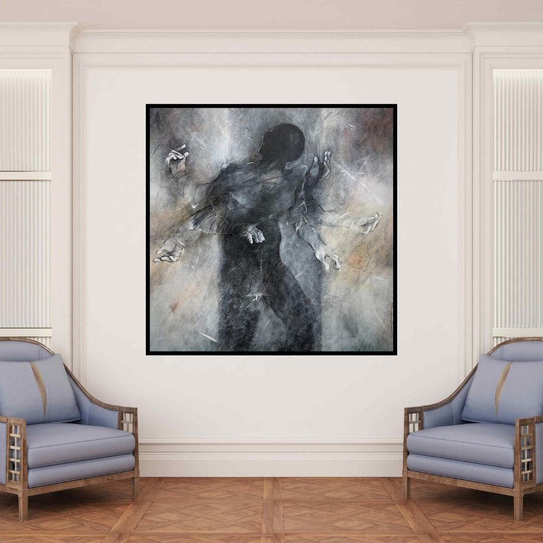 In-situ view of Sajal Patra's 'Untitled 4 (Boundless Expression**)' painting in a room