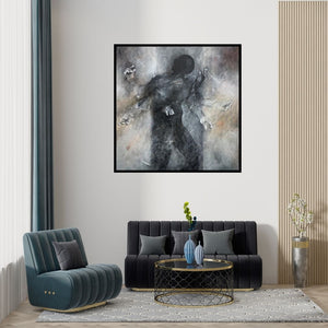 Preview of 'Untitled 4 (Boundless Expression**)' Painting by Sajal Patra shown on a wall in a furnished room.