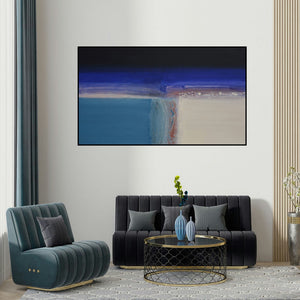 Yogesh Patil's 'Untitled 4' painting visualized above a sofa in a contemporary room.