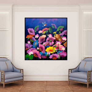 In-situ view of Nur Ali's 'Untitled 4 (Serene Lotus Pond)' painting in a room