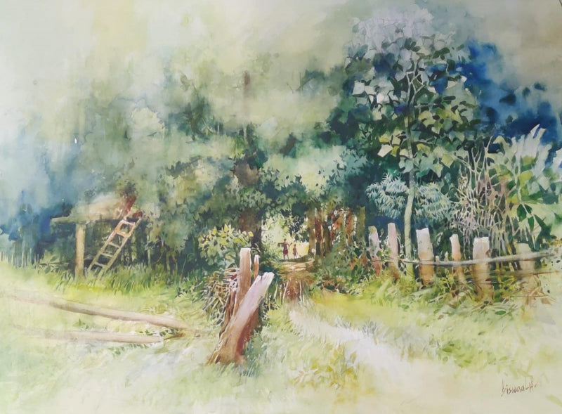 Landscape watercolor painting titled 'Untitled 4', 22x28 inch, by artist Bijay Biswaal on Paper