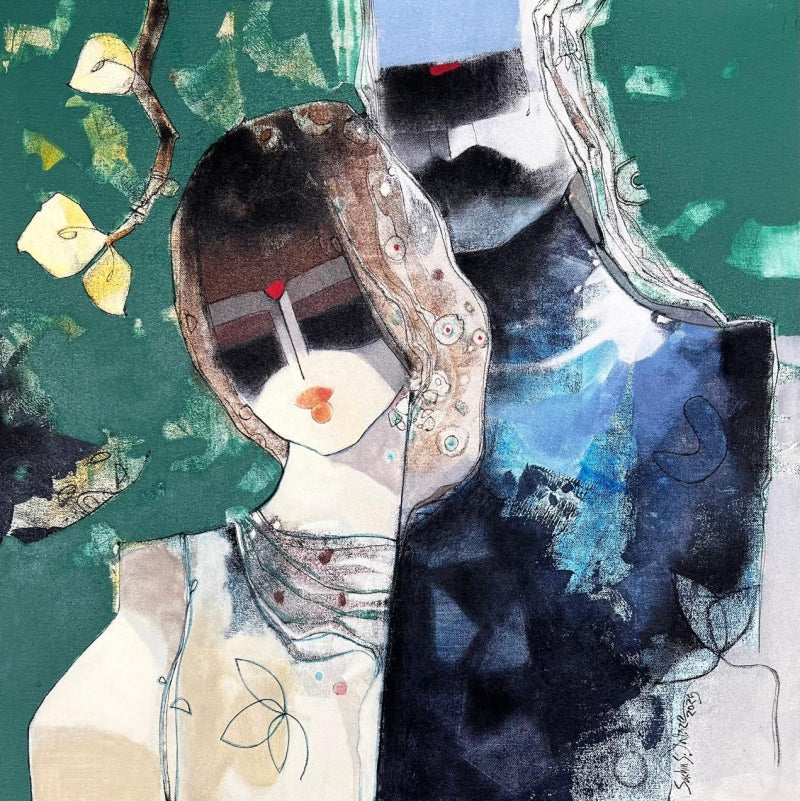 Untitled 4' figurative mixed-media painting by artist Sachin Jaltare, 24x24 inch, on canvas