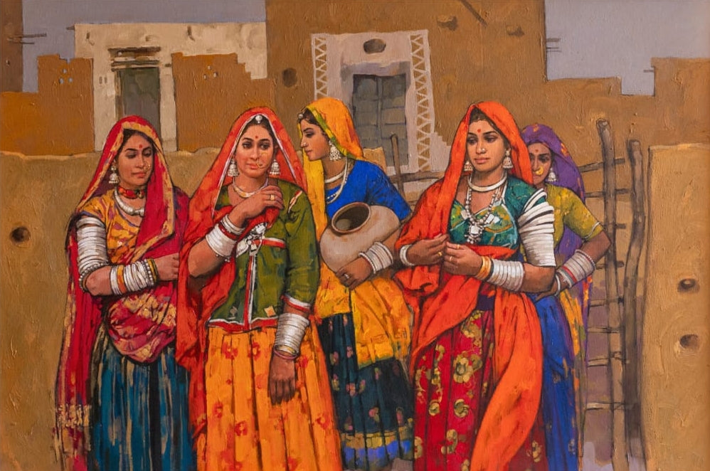 'Untitled 4' figurative acrylic painting by artist Anushka Varekar, 29x43 inch, on canvas