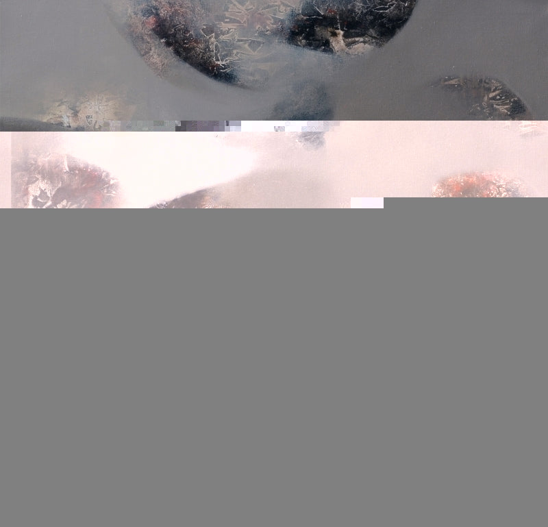 In-situ view of Nagesh Hankare's 'Untitled 4 (Veiled Horizon)' painting in a room