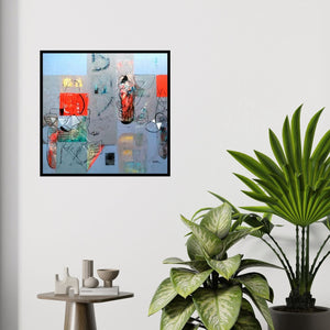 In-situ view of Vivek Nimbolkar's 'Untitled 4 (Blue and Gray Composition)' painting in a room