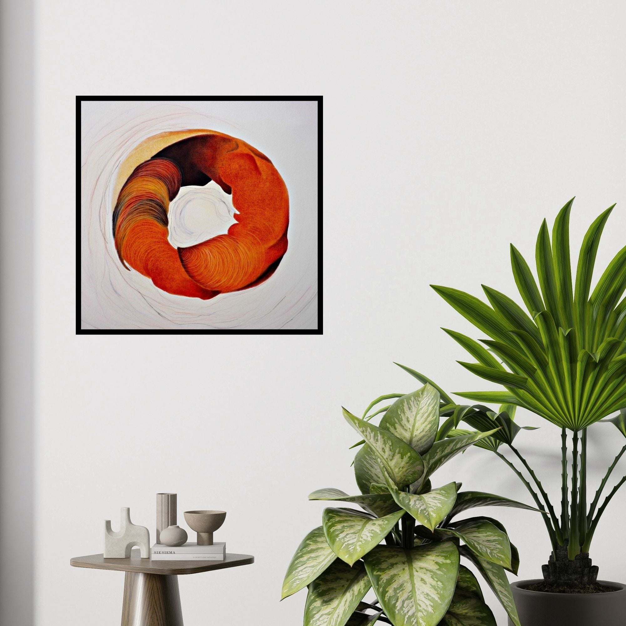 In-situ view of Seema Kadam's 'Untitled 4 (Crimson Vortex)' painting in a room