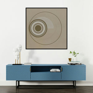 'Untitled 4 (Cosmic Eye)' painting by Dhruti Mahajan shown on a wall in a furnished room.