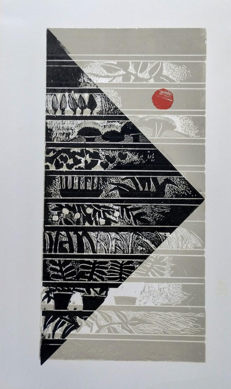 'Untitled 4' abstract wood cut printmaking by artist Shirish Mitbawkar, 17x12 inch, on paper