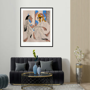 'Untitled 4 (Couple in Conversation)' painting by K G Subramanyan shown on a wall in a furnished room.