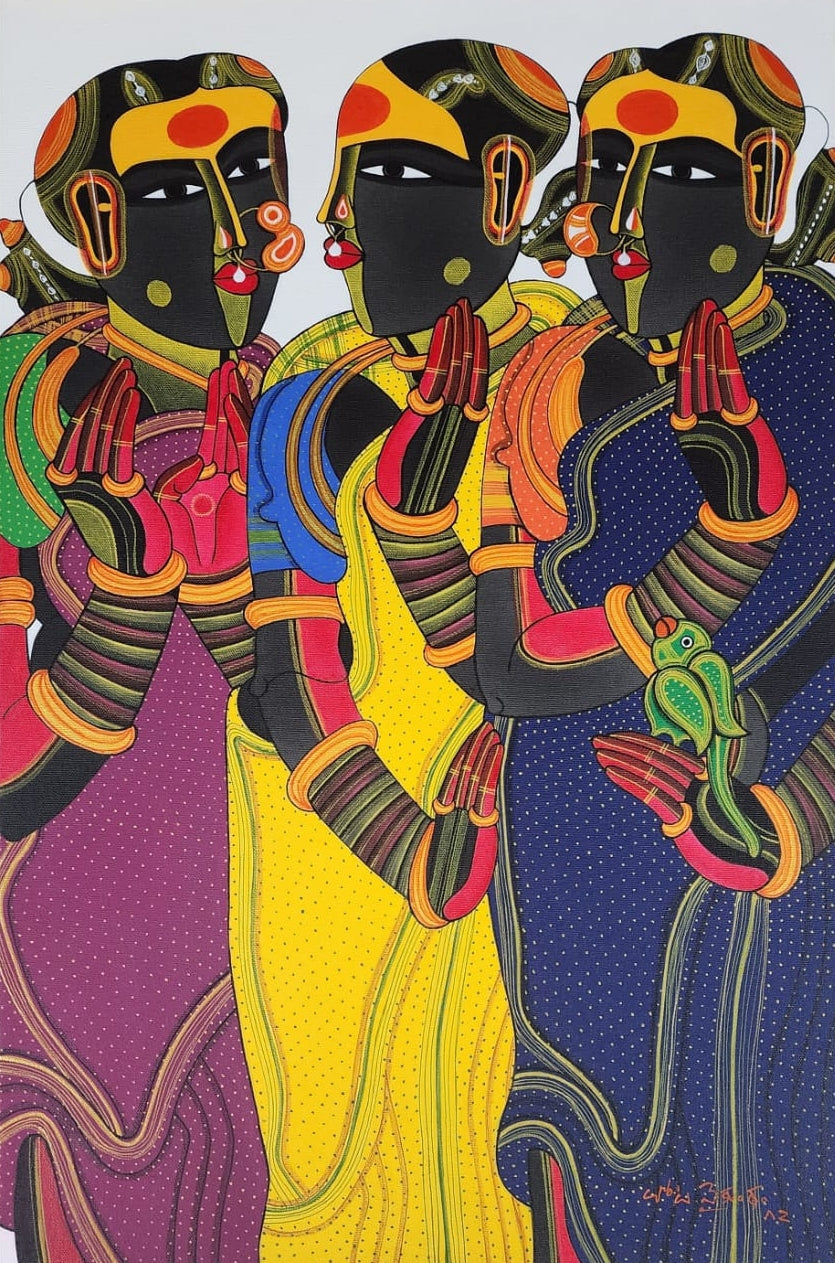'Untitled 403' figurative acrylic painting by artist Thota Vaikuntam, 30x20 inch, on canvas