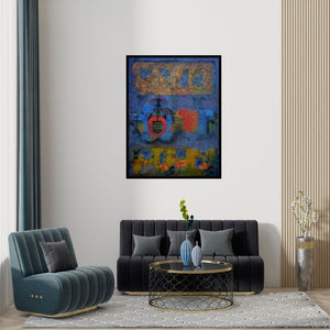 Preview of 'Untitled (The Rhythm of Color)' Painting by Rahul Pawar shown on a wall in a furnished room.