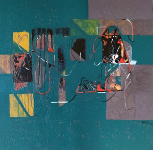 Untitled 41 (Hidden Structures) by Vivek Nimbolkar, Original Acrylic Abstract Painting on Canvas, Small Square Wall Art