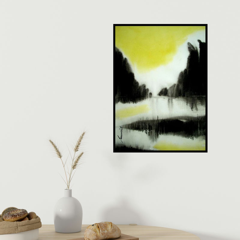 In-situ view of Soumen Saha's 'Untitled' painting in a room