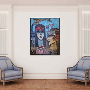 In-situ view of Krishna Ashok's 'Untitled (Mystical Encounters)' painting in a room