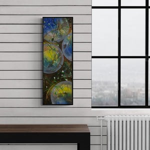 Preview of 'Untitled (Cosmic Harmony)' Painting by Bhaskar Mandolu shown on a wall in a furnished room.